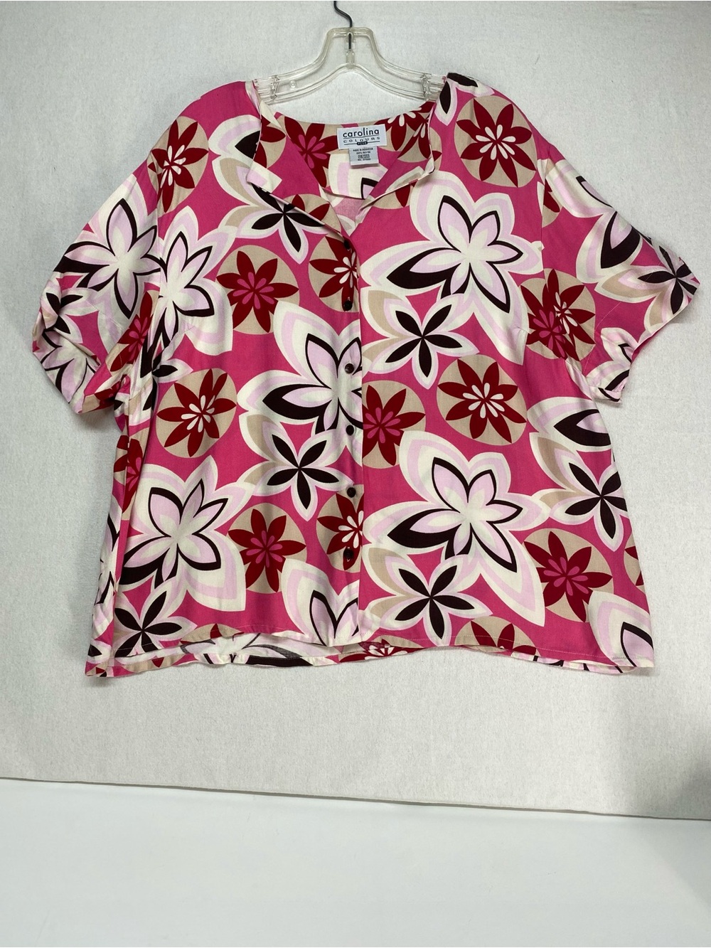 Vintage Carolina Colours Size 18/20 Button Down Blouse Short Sleeve Floral Print